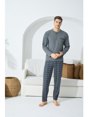 Kly Erkek Uzun Kol Midi Yaka Antrasit Pijama Takımı 9C2T2N3