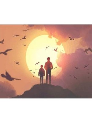 WebStyle Sayılarla Boyama Seti Kasnaklı Güneş Doğarken Baba ve Oğul 50 x 65 cm