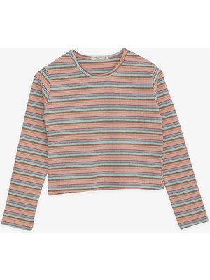 Breeze Kız Çocuk Uzun Kollu Tişört Renkli Çizgili 9-14 Yaş, Karışık Renk
