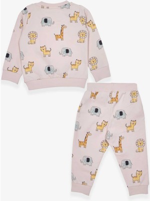 Breeze Erkek Bebek Eşofman Takımı Hayvancık Desenli 6 Ay-2 Yaş, Krem
