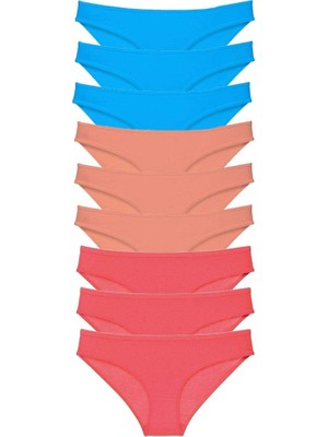 Royaleks 9 adet Süper Eko Set Likralı Kadın Slip Külot Pudra Fuşya Mavi