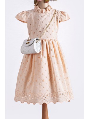 Tivido Kısa Kollu Fisto Kumaş Çantalı Kız Çocuk Elbisesi10