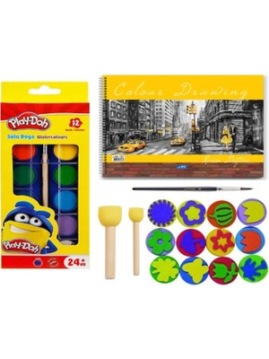 Glanart Sulu Boya Baskı Seti Ponpon Fırçalı 25 x 35 cm Resim Defterli
