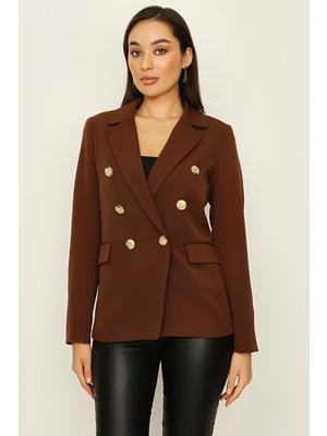 Select Moda Kadın Gold Düğme Kapamalı Astarlı Blazer Ceket