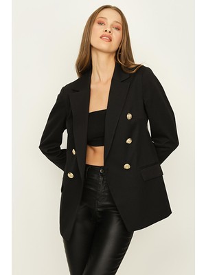 Select Moda Kadın Gold Düğme Kapamalı Astarlı Blazer Ceket