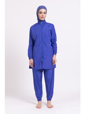 Pemilo Kadın 23203 Büzgülü Paraşüt Tam Tesettür Mayo Saks Mavi
