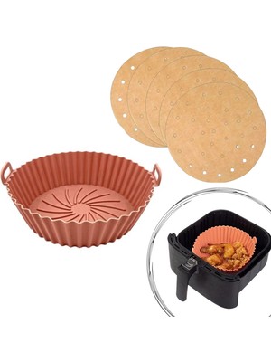 Buffer Buffer® Yıkanılabilir Silikon Fırın ve Airfryer Yuvarlak Vizon Pişirme Matı 20 cm ve 100 Adet Tek Kullan-At Air Fryer Pişirme Kağıdı Yuvarlak Delikli