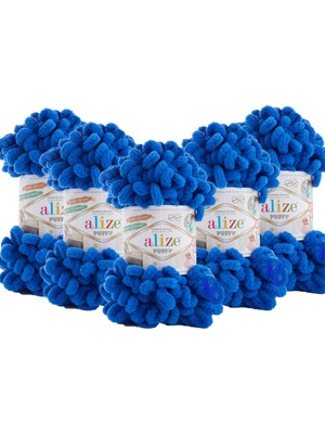 Alize 5 Adet Puffy El Örgü Ipi Battaniye Panduf Atkı Hırka Paspas 141 - Saks Mavi