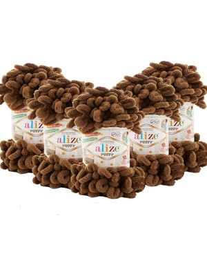 Alize 5 Adet Puffy El Örgü Ipi Battaniye Panduf Atkı Hırka Paspas 321 - Kahve Moka