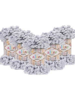 Alize 5 Adet Puffy El Örgü Ipi Battaniye Panduf Atkı Hırka Paspas 416 - Gri