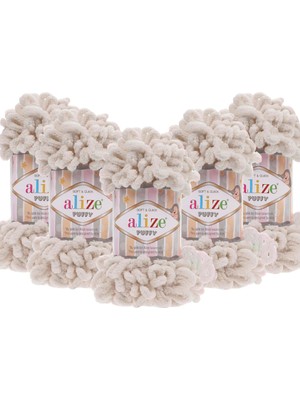 Alize 5 Adet Puffy El Örgü Ipi Battaniye Panduf Atkı Hırka Paspas 599 - Fil Dişi