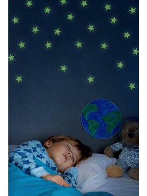 Artikel 24 Adet Fosforlu Mini Yıldız Yeşil Karanlıkta Parlar Duvar ve Tavan Çocuk Odası Süs Sticker