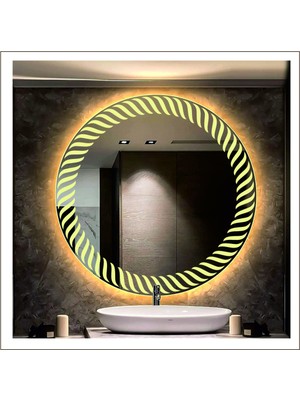 50 cm Günışığı Ledli Tasarım Kumlamalı Banyo Aynası Makyaj Aynası Işıklı Ayna