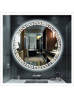 55 cm Beyaz Ledli Tasarım Kumlamalı Banyo Aynası Makyaj Aynası Işıklı Ayna