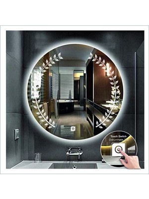 70 cm Beyaz Ledli Tasarım Kumlamalı Dokunmatik Tuşlu Banyo Aynası Makyaj Aynası Işıklı Ayna