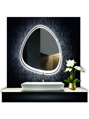 80 cm Çapında LED Işıklı Kumlamalı Asimetrik Banyo Aynası Dekoratif Makyaj Aynası Ledli Dikey Ayna