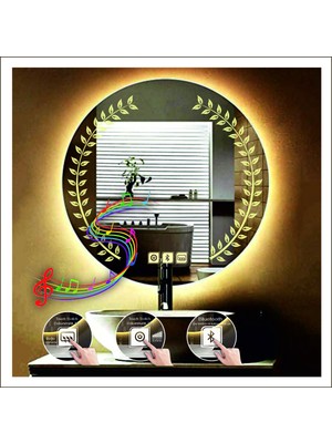 80 cm Günışığı Ledli Tasarım Kumlamalı Dokunmatik Bluetoothlu Buğu Önleyicili Makyaj Banyo Aynası