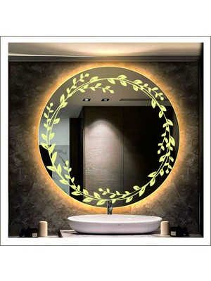 60 cm Günışığı Ledli Tasarım Kumlamalı Banyo Aynası Makyaj Aynası Işıklı Ayna