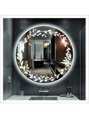 70 cm Beyaz Ledli Tasarım Kumlamalı Banyo Aynası Makyaj Aynası Işıklı Ayna