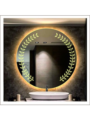 50 cm Günışığı Ledli Tasarım Kumlamalı Banyo Aynası Makyaj Aynası Işıklı Ayna