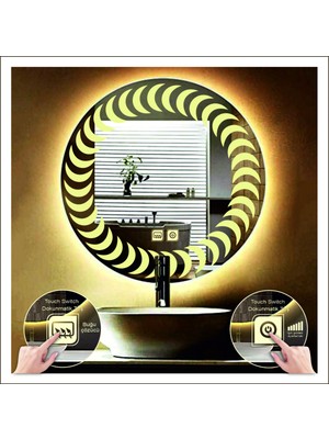 60 cm Günışığı Ledli Tasarım Kumlamalı Dokunmatik Tuşlu Buğu Önleyicili Banyo Aynası Makyaj Aynası