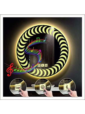 90 cm Günışığı Ledli Tasarım Kumlamalı Dokunmatik Bluetoothlu Buğu Önleyicili Makyaj Banyo Aynası
