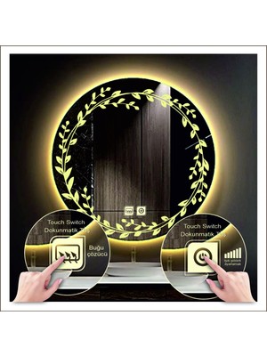 70 cm Günışığı Ledli Tasarım Kumlamalı Dokunmatik Tuşlu Buğu Önleyicili Banyo Aynası Makyaj Aynası