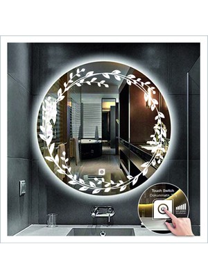 50 cm Beyaz Ledli Tasarım Kumlamalı Dokunmatik Tuşlu Banyo Aynası Makyaj Aynası Işıklı Ayna