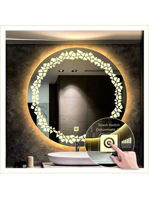 70 cm Günışığı Ledli Tasarım Kumlamalı Dokunmatik Tuşlu Banyo Aynası Makyaj Aynası Işıklı Ayna