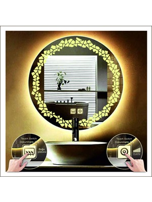 55 cm Günışığı Ledli Tasarım Kumlamalı Dokunmatik Tuşlu Buğu Önleyicili Banyo Aynası Makyaj Aynası