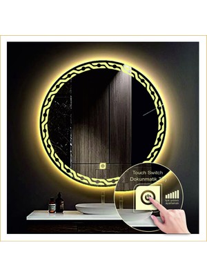90 cm Günışığı Ledli Tasarım Kumlamalı Dokunmatik Tuşlu Banyo Aynası Makyaj Aynası Işıklı Ayna