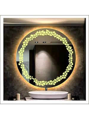 55 cm Günışığı Ledli Tasarım Kumlamalı Banyo Aynası Makyaj Aynası Işıklı Ayna