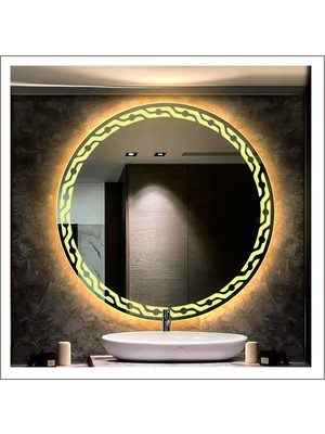 55 cm Günışığı Ledli Tasarım Kumlamalı Banyo Aynası Makyaj Aynası Işıklı Ayna