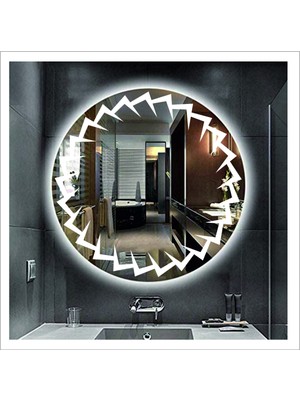Global Led Mirror 50 cm Beyaz Ledli Tasarım Kumlamalı Banyo Aynası Makyaj Aynası Işıklı Ayna