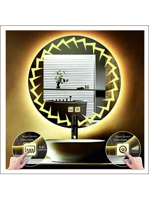 55 cm Günışığı Ledli Tasarım Kumlamalı Dokunmatik Tuşlu Buğu Önleyicili Banyo Aynası Makyaj Aynası