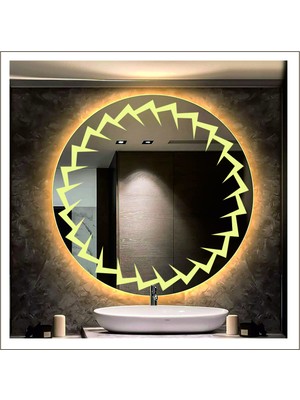 70 cm Günışığı Ledli Tasarım Kumlamalı Banyo Aynası Makyaj Aynası Işıklı Ayna