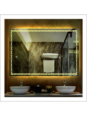 60X80 cm Günışığı Ledli Tasarım Kumlamalı Banyo Aynası Makyaj Aynası Işıklı Ayna