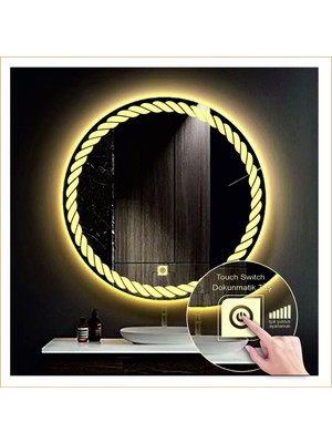 80 cm Günışığı Ledli Tasarım Kumlamalı Dokunmatik Tuşlu Banyo Aynası Makyaj Aynası Işıklı Ayna