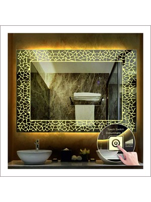 80X120 cm Günışığı Ledli Tasarım Kumlamalı Dokunmatik Tuşlu Banyo Aynası Makyaj Aynası Işıklı Ayna