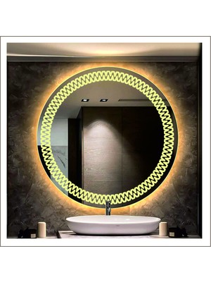 50 cm Günışığı Ledli Tasarım Kumlamalı Banyo Aynası Makyaj Aynası Işıklı Ayna