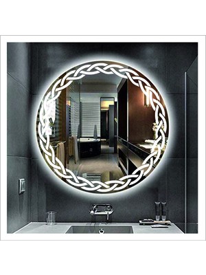 50 cm Beyaz Ledli Tasarım Kumlamalı Banyo Aynası Makyaj Aynası Işıklı Ayna