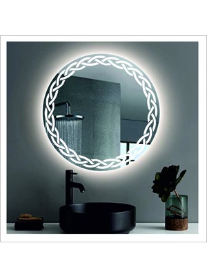 50 cm Beyaz Ledli Tasarım Kumlamalı Banyo Aynası Makyaj Aynası Işıklı Ayna