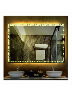 60X80 cm Günışığı Ledli Tasarım Kumlamalı Banyo Aynası Makyaj Aynası Işıklı Ayna