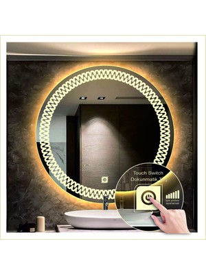 55 cm Günışığı Ledli Tasarım Kumlamalı Dokunmatik Tuşlu Banyo Aynası Makyaj Aynası Işıklı Ayna