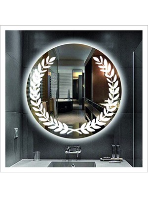 80 cm Beyaz Ledli Tasarım Kumlamalı Banyo Aynası Makyaj Aynası Işıklı Ayna