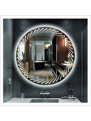 80 cm Beyaz Ledli Tasarım Kumlamalı Banyo Aynası Makyaj Aynası Işıklı Ayna