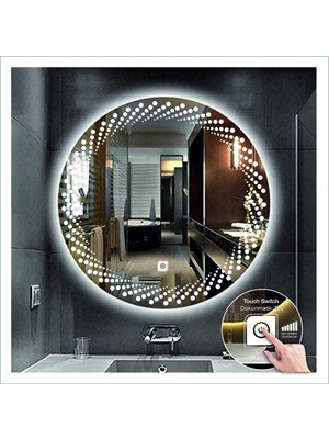 90 cm Beyaz Ledli Tasarım Kumlamalı Dokunmatik Tuşlu Banyo Aynası Makyaj Aynası Işıklı Ayna