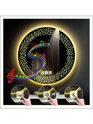 70 cm Günışığı Ledli Tasarım Kumlamalı Dokunmatik Bluetoothlu Buğu Önleyicili Makyaj Banyo Aynası