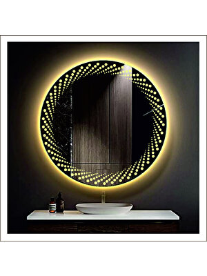 60 cm Beyaz Ledli Tasarım Kumlamalı Banyo Aynası Makyaj Aynası Işıklı Ayna