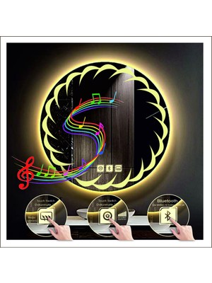 Global Led Mirror 70 cm Günışığı Ledli Tasarım Kumlamalı Dokunmatik Bluetoothlu Buğu Önleyicili Makyaj Banyo Aynası